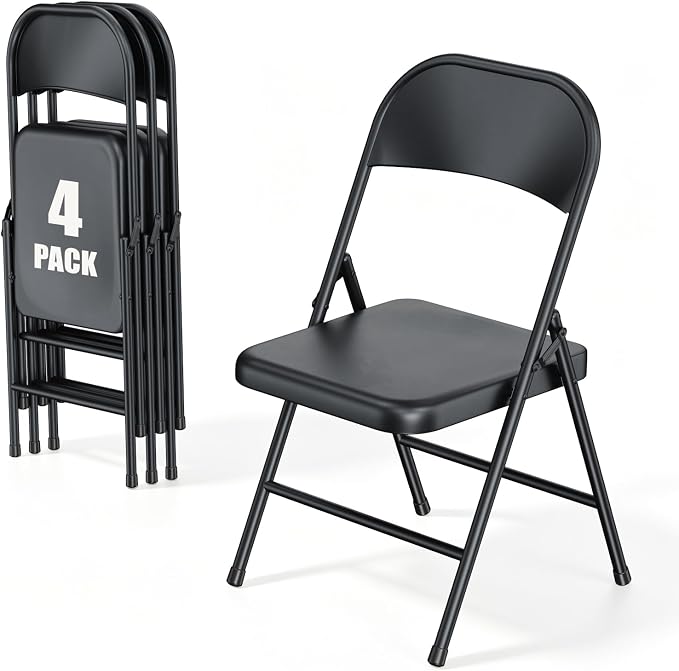4 Pack All Metal Folding Chairs, Heavy Duty Foldable Chair Waterproof Resistant by HomePage