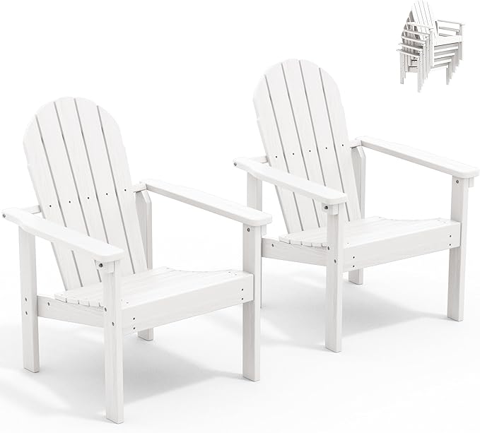 SERWALL HDPE Stackable Adirondack Chairs Set of 2, Space-Saving by SERWALL