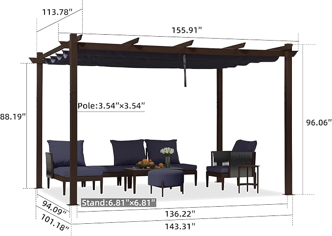 PURPLE LEAF Patio Pergola 10' X 13' Metal Retractable Canopy, All-aluminum - Image 6