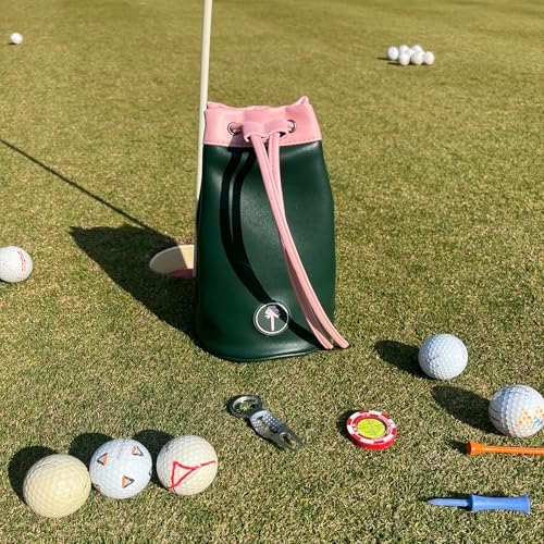 Golf Valuables Pouch with Embroidery, Leather Drawstring Golf Tee Ball Bag - Image 4
