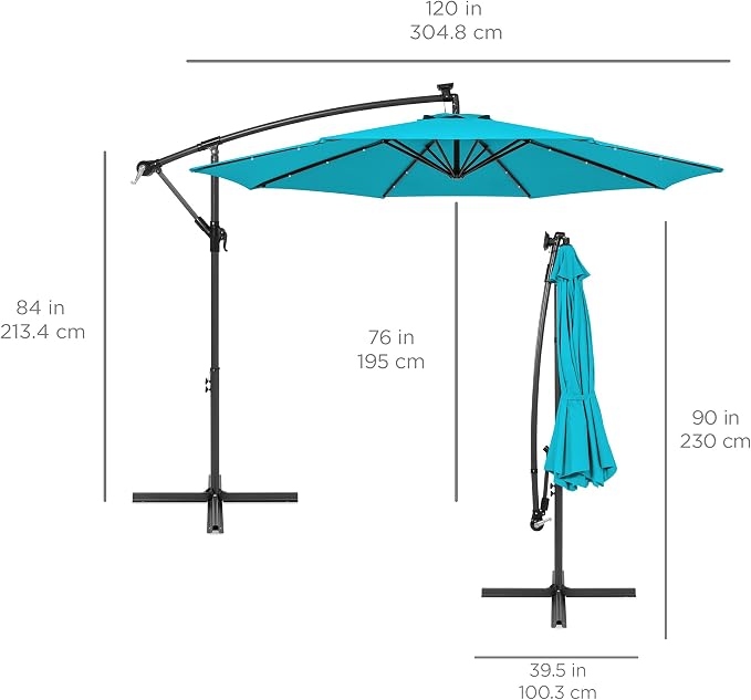 Best Choice Products 10ft Solar LED Offset Cantilever Hanging Market Patio - Image 7