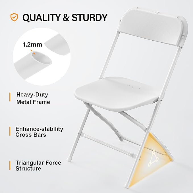 VINGLI 1 Pack White Plastic Folding Chair, Indoor Outdoor Portable Stackable - Image 4