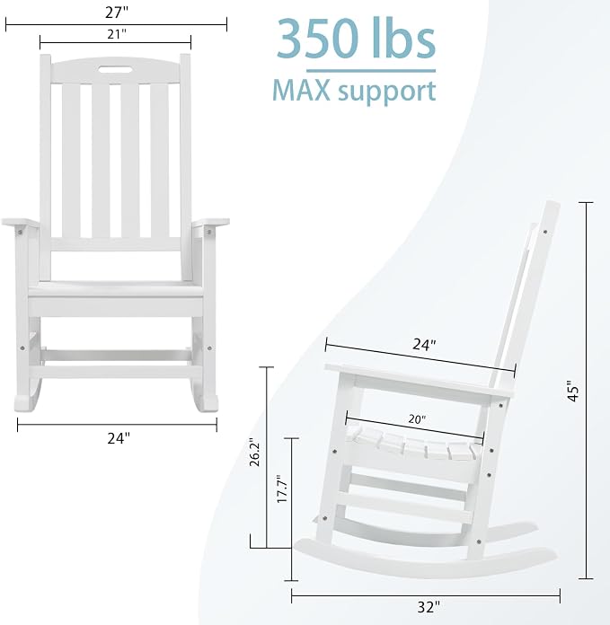 Oversized Outdoor Rocking Chair, HDPE Porch Rocker | High Back Rocking Chairs - Image 3