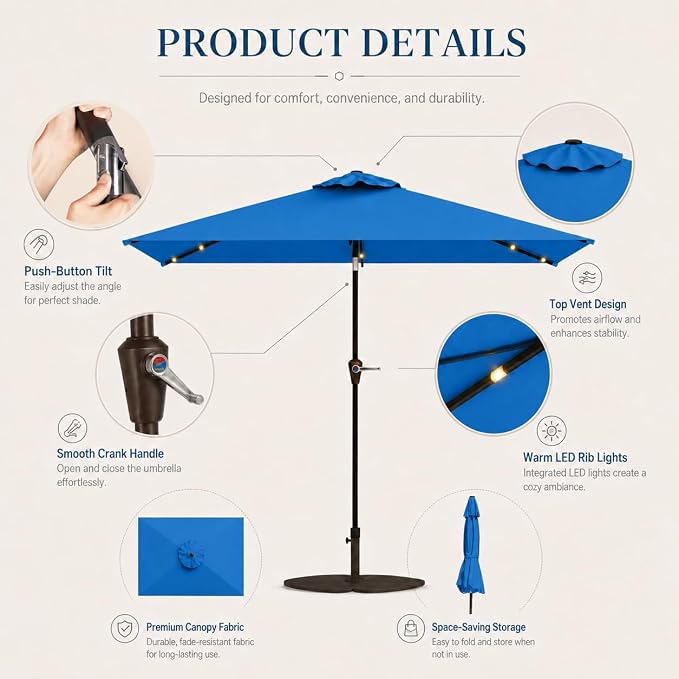 6.5 x 10ft Rectangular Patio Umbrella - Image 6