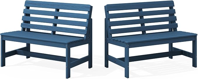 SERWALL Armless Outdoor Bench, All Weather HDPE Porch Bench, 2 Pack, Suitable by SERWALL