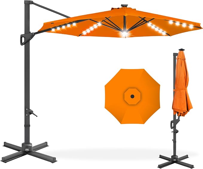 Best Choice Products 10ft Solar LED Cantilever Patio Umbrella, 360-Degree by Unknown