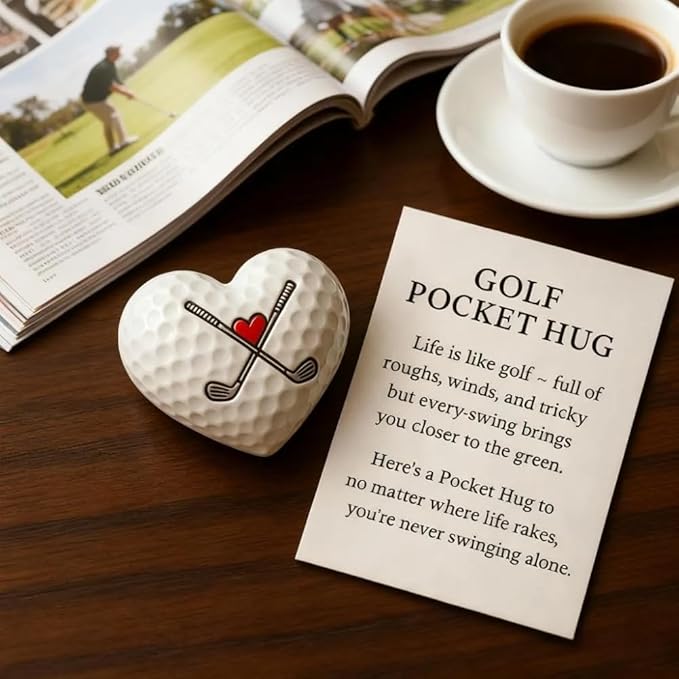 Golf Pocket Hug,Heart - Shaped Golf Ball Decor with Inspirational Card,Motivational Golf Ball Marker, Golf Gift for Men Women Golfers (2pcs)