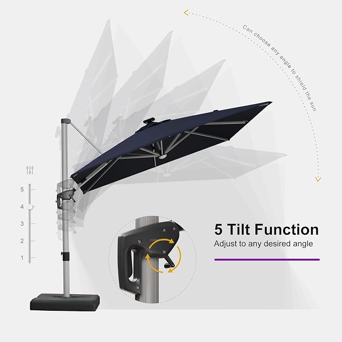 PURPLE LEAF Cantilever Patio Umbrella 10' X 10' Solar LED Light, Support to - Image 6