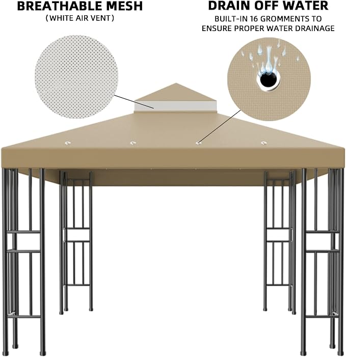 Sumfaller 10x10 FT Gazebo Replacement Canopy Top Cover | Double Tiered Canopy - Image 2