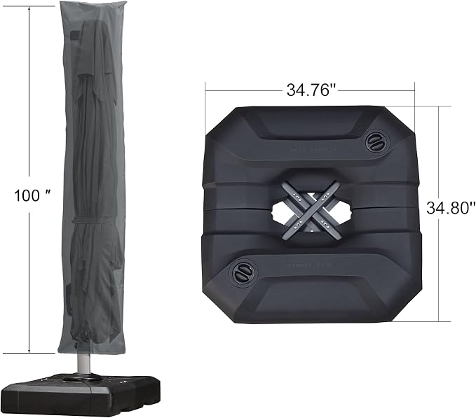 PURPLE LEAF Umbrella with Base & Cover 9' x 9' Custom Height Control Grey | - Image 3