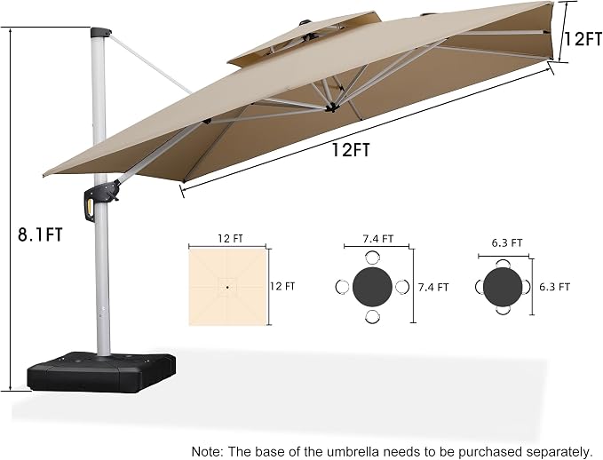 PURPLE LEAFCantilever Patio Umbrellas 12' x 12' Large Double Top, 3-Yr - Image 8