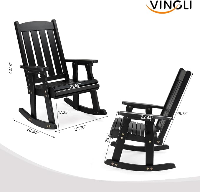 VINGLI Outdoor Rocking Chair Set of 2, Heavy Duty 600 LBS Rocker, Weatherproof - Image 3