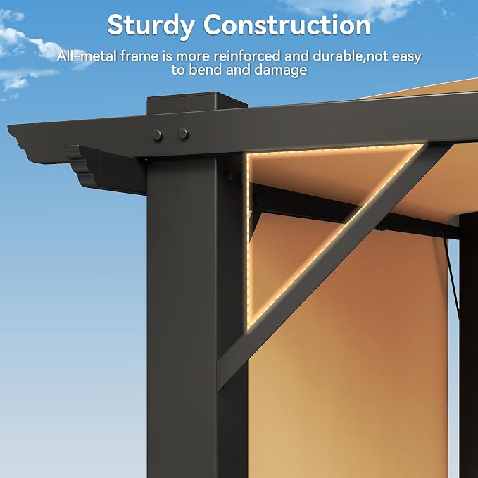 Aoxun 10'x10' Outdoor Retractable Pergola, Heavy Duty Metal Frame Pergola - Image 4