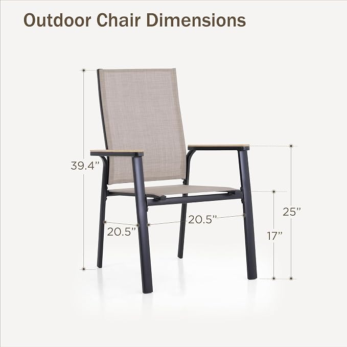 PHI VILLA Outdoor Stackable Dining Chairs Set of 4 w/Aluminum Frame, - Image 2