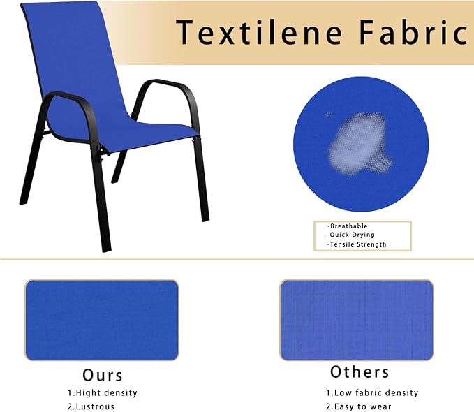 Stackable Patio Chairs Set of 1/2/4, Heavy Duty Metal Frame & Teslin Fabric - Image 4