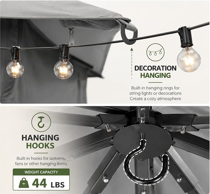 10'x13' Outdoor Gazebo, Metal Frame Heavy Duty Patio Canopy Tent Shelter - Image 6