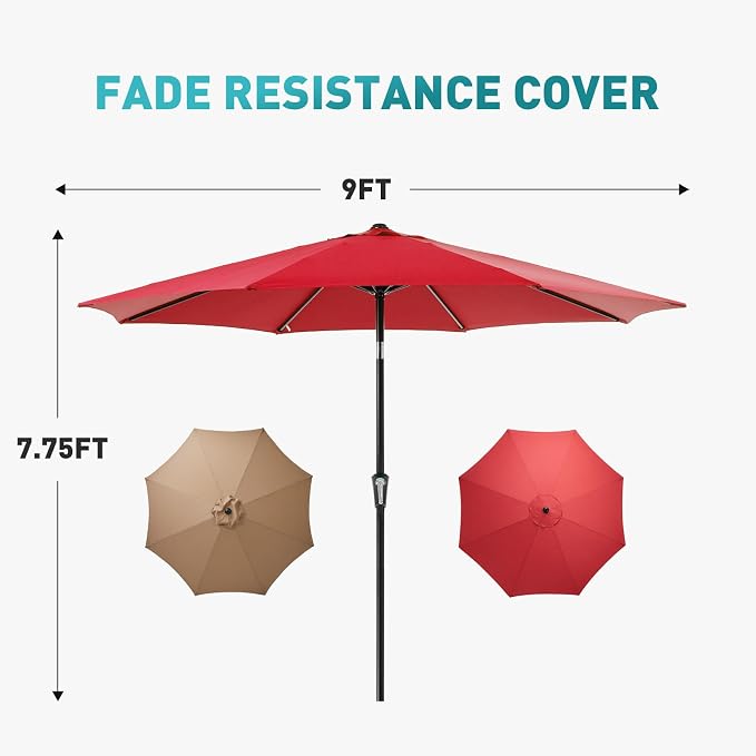 OLIXIS 9ft Patio Table Umbrella, Outdoor Patio Umbrella - Image 5