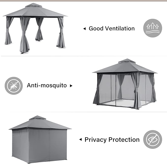10'x10' Outdoor Gazebo, Heavy Duty Metal Frame Patio Canopy - Image 5