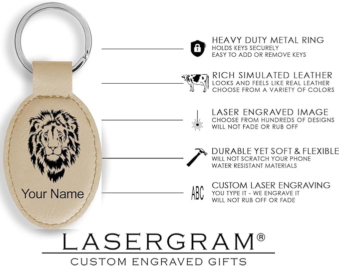LaserGram Oval Keychain, Palm Trees, Personalized Engraving Included (Beige)