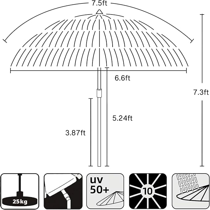AMMSUN 7.5ft Hula Thatched Hawaiian Tiki Patio Beach Umbrella - Image 5