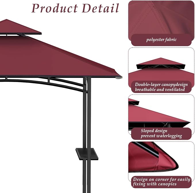 5x8Ft Grill Gazebo Replacement Top, Burgundy Canopy Top Cover Only | - Image 4