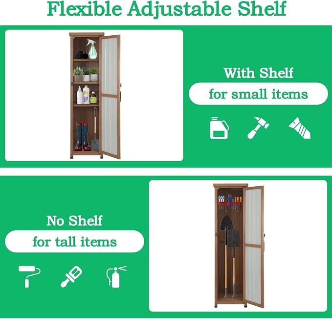Tall Outdoor Storage Cabinet, Weatherproof Wooden Garden Potting Bench - Image 8