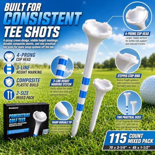 Oversized Head Golf Tees – 115 Pack, 3-1/4" & 1-1/2" Mixed Sizes, 4-Prong Low - Image 2