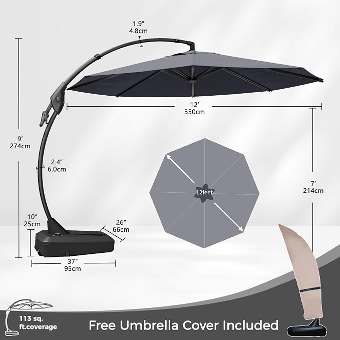 Grand patio 12FT Large Cantilever Round Umbrella - Image 2