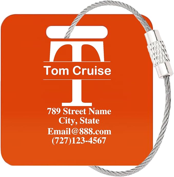 Personalized Luggage Tags for Suitcases,Custom Acrylic Tags with Hole & Steel Loop for Travel,Backpacks,Golf,Bagwine cup,Waterproof (Orange)