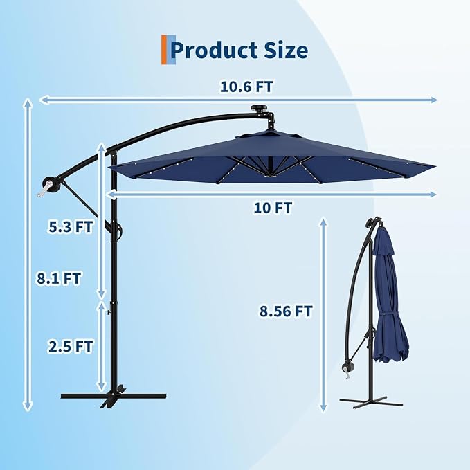 Garvee 10FT Solar Lights Offset Patio Umbrella - Image 7