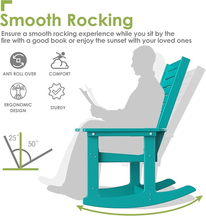 GREENVINES Oversized Outdoor Rocking Chairs Set of 4, HDPE Rocker, Aqua | 21.7" - Image 4