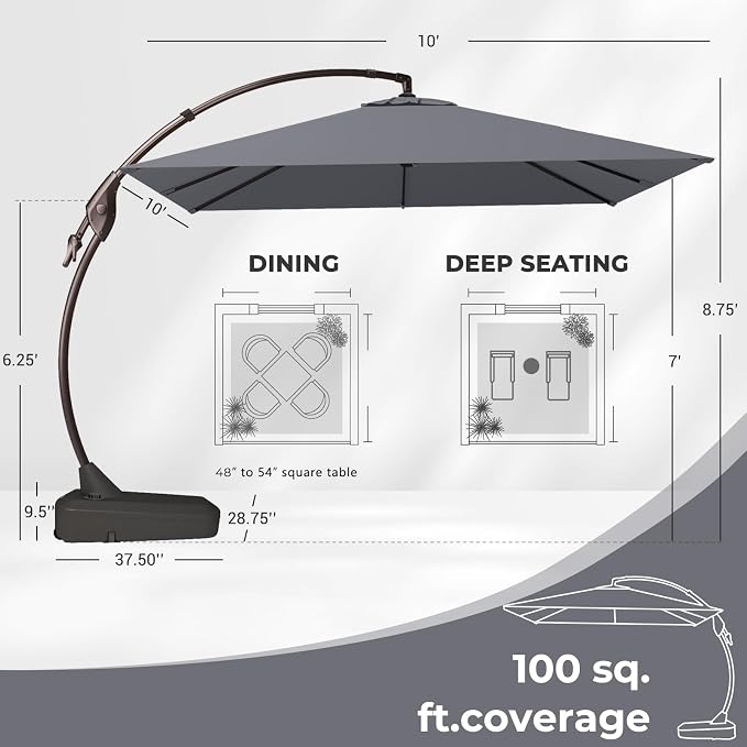 Grand patio Sunbrella 10x10 FT Large Cantilever Square Umbrella, Charcoal | - Image 4