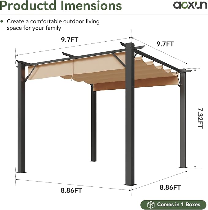 Aoxun 10'x10' Retractable Pergola - Image 2