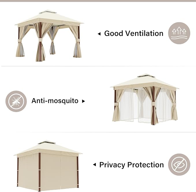 10'x10' Outdoor Gazebo, Wood Grain Frame Heavy Duty Patio Canopy Tent Shelter - Image 6