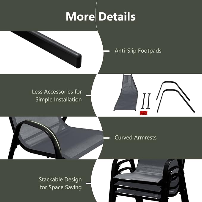 GIANTEX Patio Chairs Set of 4, Stackable Outdoor Dining Chairs - Image 9