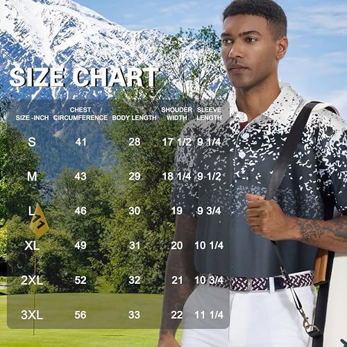 Mens Golf Shirt Short Sleeve Dry Fit Print Moisture Wicking Performance - Image 6