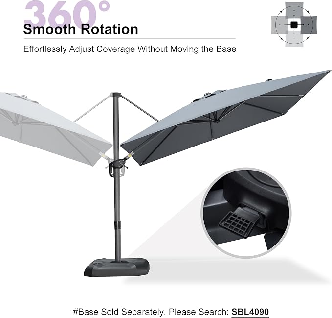 PURPLE LEAF Patio Outdoor Umbrella 9' x 9' Square All-Weather Light Grey | - Image 8