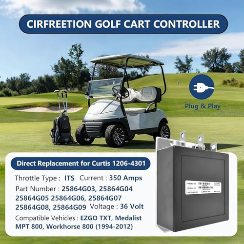 1206-4301 Golf Cart Controller, 36V 350A Speed Controller for EZGO TXT, Medalist, MPT 800, Workhorse 800 (1994-2012), Compatible with Curtis, ITS Throttle Type, 5-Pin, Part Number 25864G09, 25864G04