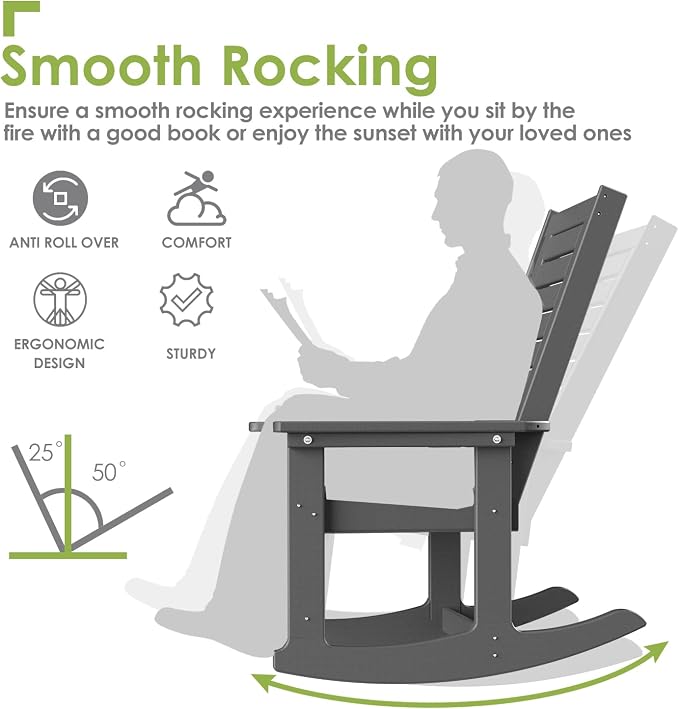 GREENVINES Oversized Outdoor Rocking Chairs Set of 4, HDPE Rocker - Image 4