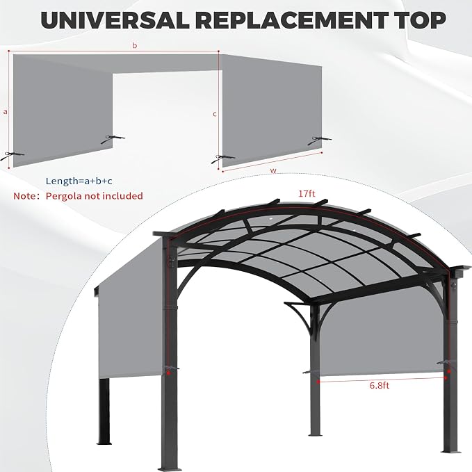 17' x 6.8' Waterproof Pergola Canopy Replacement Cover, Light Gray | Waterproof - Image 3