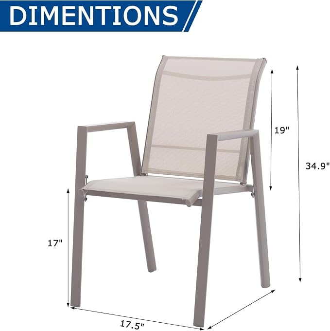 Outdoor Patio Chairs Set of 4, Ivory Beige Stackable Outdoor Chairs, - Image 2