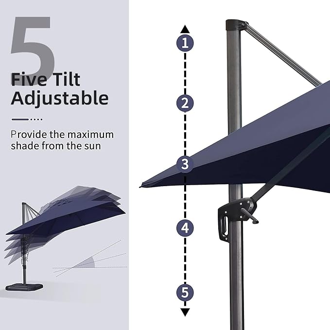 PURPLE LEAF Patio Umbrella 9' x 11.5' Rectangle All-Day Shade Control Navy | - Image 7