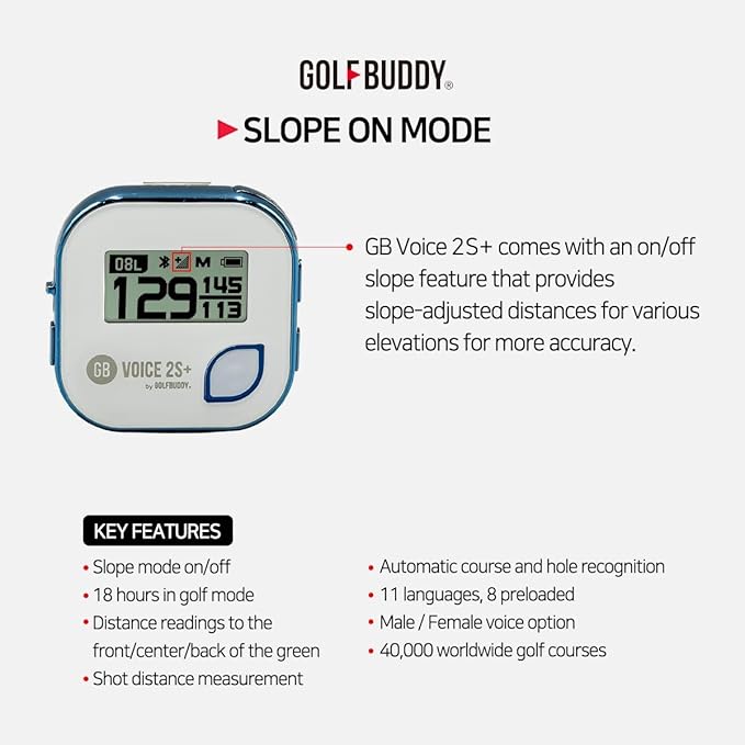 GolfBuddy Voice 2S+ Talking GPS Rangefinder Bundle with Official GolfBuddy Wristband – Audio Distance to Front/Center/Back, 18-Hour Battery, Preloaded Courses, Wearable Golf GPS Watch Conversion