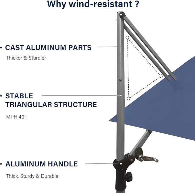 Patio Umbrella, Rectangle Outdoor Cantilever Umbrella, Aluminum Offset Umbrella - Image 9
