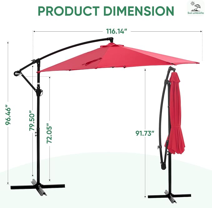 NEWBULIG 10FT Patio Umbrella, Cantilever Umbrella, UV Protection | Outdoor - Image 8