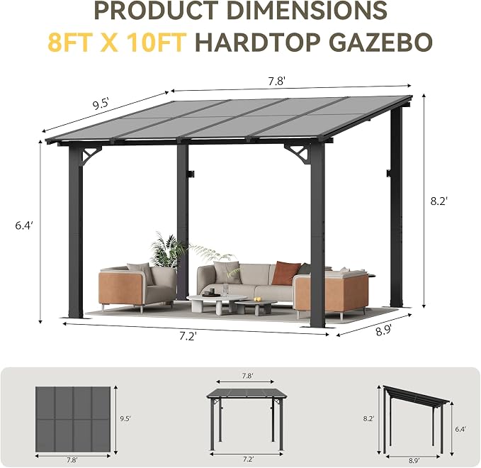 Aoxun 8’x10’ Gazebo for Patio, Gazebo Pergola - Image 6