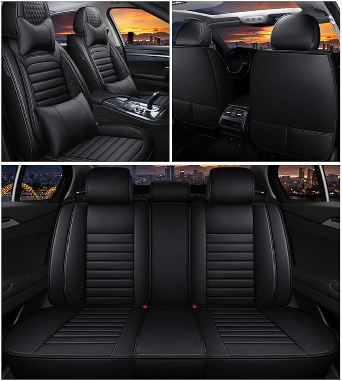 Leather Car Seat Covers for Volkswagen Golf Alltrack 2017-2019,Car Seat Covers Full Set,Seat Covers with Safety,Waterproof Seat Cover Compatible Airbag(5pcs Black Luxury)