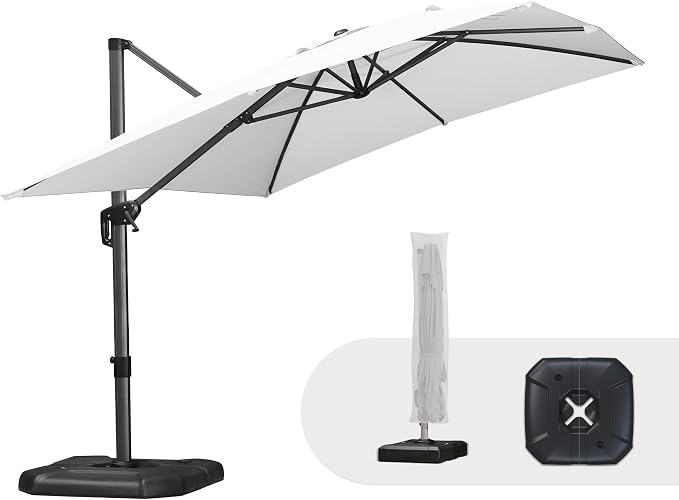 PURPLE LEAF Umbrella with Base and Cover 9' x 11.5' All Shade White | More by PURPLELEAF