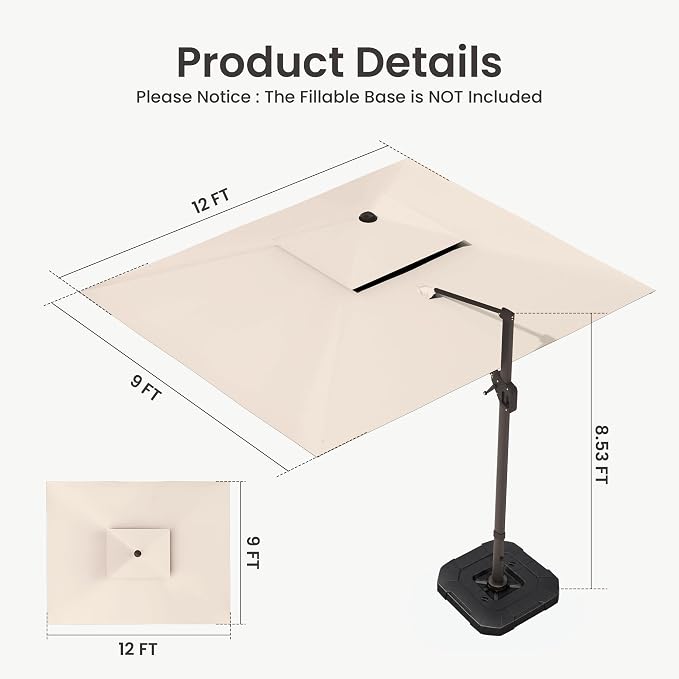 9x12 FT Outdoor Cantilever Patio Umbrella - Image 8