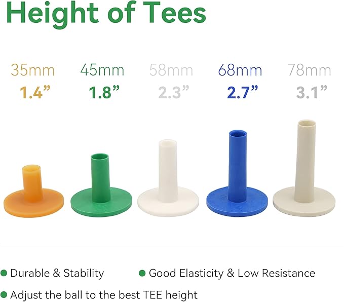 Golf Rubber Tees Practice Training, Driving Putting Chipping Range Mixed Size, Excellent Effect Used with Golf mats and Golf nets, Suitable for Indoor Outdoor Backyard Home Office
